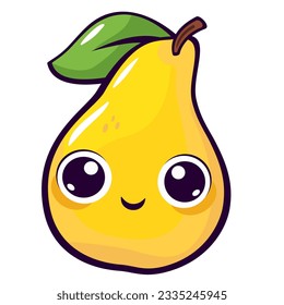 Super cute vector illustration in kawaii style. Сute green pear with big pitiful eyes. Anime Eyes. 