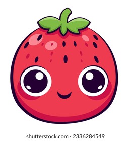 Super cute vector illustration in kawaii style. Cute strawberry with big pitiful eyes. Anime Eyes. 