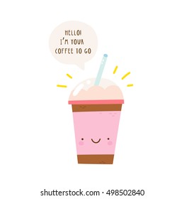 Super cute vector illustration of a Smiley Coffee Mug. Coffee to Go cartoon illustration.