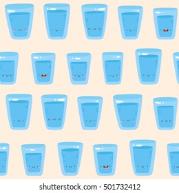 Super cute vector pattern of a Water Glasses. Tasty water - Drink me! Hand drawn texture about healthy lifestyle. Glass of water background.
