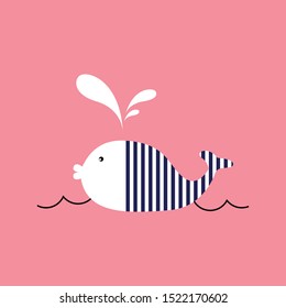 super cute whale. baby shower card. vector, illustration, icon
