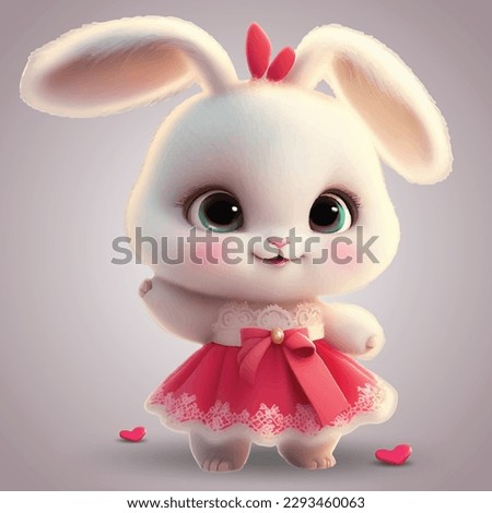 Image, Stock Photo Cute little baby rabbit in hands on blooming spring tree background. Easter bunny symbol.