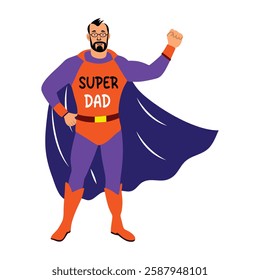 Super dad character sticker in flat style