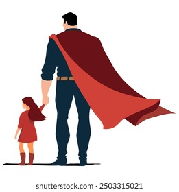 Super Dad with Daughter, Heroic and Heartwarming Design - Flat Vector Illustration