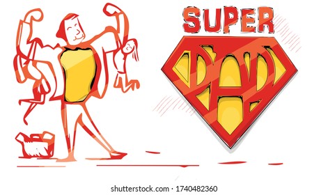 super Dad - Father Day Concept - dad Son And Daughter Doodle Horizontal Banner Happy 