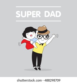 Super Dad Father's Day Card Character illustration