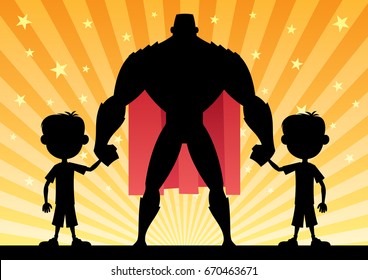 Super dad with his 2 twin boys. 