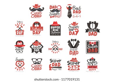 Super Dad logo set, Fathers Day vector illustrations