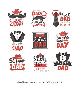 Super Dad Logo Set, Fathers Day Vector Illustrations