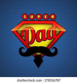 Super dad shield in pop art style. Vector illustration. Fathers day design.