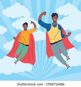 super dad and son afro flying characters