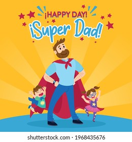 Super dad with son and daughter father day poster