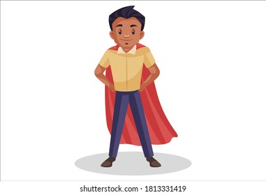 Super dad is standing like a superhero. Vector graphic illustration. Individually on a white background.