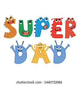 Super dad typography cute monster design, fathers day vector design