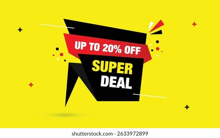 Super Deal bis zu 20% Rabatt bearbeitbare Web-Banner-Vorlage Design Vektorgrafik schwarz rot Farbverlauf Formen gelb Business abstrakte Kunst Hintergrund moderner Verkauf Werbung Grafik Layout Design
