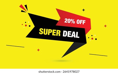 Super deal 20% off editable vector art illustration web banner design icon label badge black red gradient shapes yellow abstract background perfect for promotions marketing ads modern eye catching