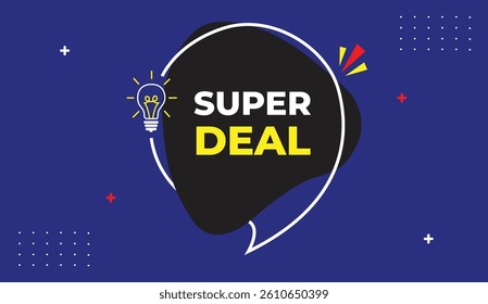 Super deal banner editable template with bold text dark gray white red yellow geometric shapes on navy blue background Vector illustration ideal for sales promotions and digital marketing