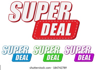 super deal, four colors labels, flat design, business shopping concept, vector