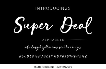 Super Deal Hand drawn vector alphabet. Modern monoline signature script font. Elegant Signature Font. Best Alphabet Beautiful Calligraphy Signature Font lettering handwritten