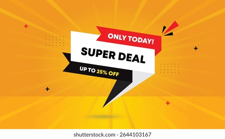 Super deal only today grab up to 25% off on editable web banner vector art illustration design with black red white shapes and orange yellow abstract 4k background perfect for modern business use