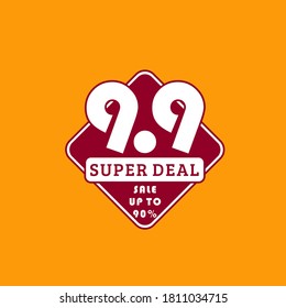 Super deal sale up to 90% off in 9 September vector illustration with dark red square isolated on orange background. Sale and discount concept