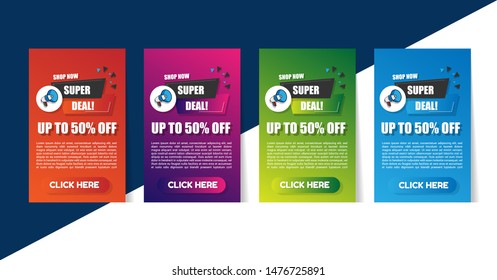 Super deal sale banner with megaphone and origami speech bubble.Vector design. up to 80% off.