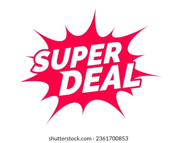 Super deal text with abstract comic blast. Pop art style discount promotion banner. Vector illustration