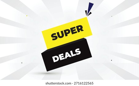 Super Angebote editierbare EPS-Format Web-Banner Vektorgrafik Illustration Template-Design mit gelben schwarzen Formen fett Schriftart weiß grau Farbverlauf abstrakter Sonnenschein Business-Hintergrund 4K