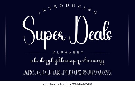 Super Deals Hand drawn mono line font lowercase and uppercase. Calligraphy decorative ABC alphabet isolated. Hand lettering and custom typography for your designs, logo, poster, card. Vector typeface.