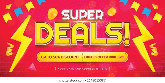 Super deals sale promo banner with discount offer. shopping festival super sale banner. Flash sale special offer banner for social media post or website banner. big sale campaign