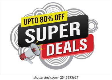 Super deals word mega phone concept vector illustration and 3d style, landing page, template, ui, web, mobile app, poster, banner, flyer, background, gift card, coupon, label, wallpaper

