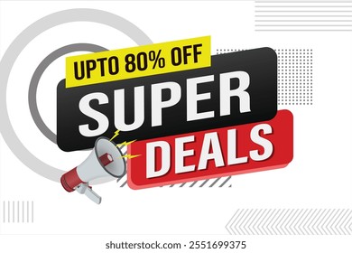 Super deals word mega phone concept vector illustration and 3d style, landing page, template, ui, web, mobile app, poster, banner, flyer, background, gift card, coupon, label, wallpaper

