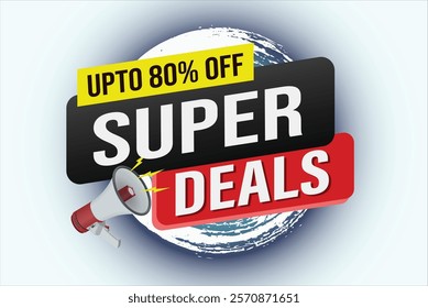 Super deals word mega phone concept vector illustration and 3d style, landing page, template, ui, web, mobile app, poster, banner, flyer, background, gift card, coupon, label, wallpaper

