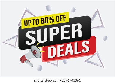 Super deals word mega phone concept vector illustration and 3d style, landing page, template, ui, web, mobile app, poster, banner, flyer, background, gift card, coupon, label, wallpaper

