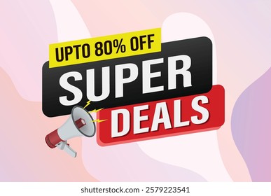Super deals word mega phone concept vector illustration and 3d style, landing page, template, ui, web, mobile app, poster, banner, flyer, background, gift card, coupon, label, wallpaper

