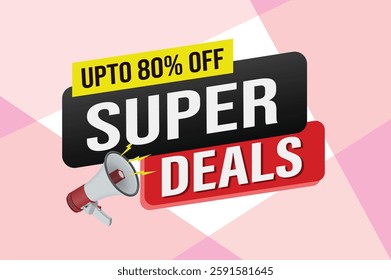 Super deals word mega phone concept vector illustration and 3d style, landing page, template, ui, web, mobile app, poster, banner, flyer, background, gift card, coupon, label, wallpaper

