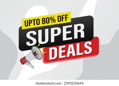 Super deals word mega phone concept vector illustration and 3d style, landing page, template, ui, web, mobile app, poster, banner, flyer, background, gift card, coupon, label, wallpaper

