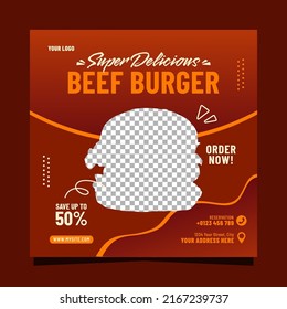 Super delicious beef burger social media banner post template