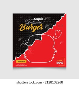 Super Delicious Burger Social Media Post plantilla, Fast food Social Media Template For Restaurant. Tamaño cuadrado