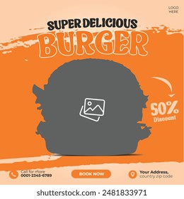 Super Delicious burger social media template design