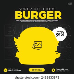 Super Delicious burger social media template design