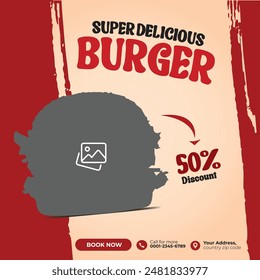 Super Delicious burger social media template design