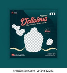 Super Delicious chocolate cake social media post banner design vector template, food promotion social media and banner template design, Dessert advertising Web Banner Ads Stories flyer poster vector