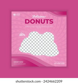 Super Delicious donut social media post banner design vector template, doughnut food promotion social media and banner template design, Dessert advertising Web Banner Ads Stories flyer poster vector