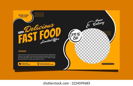 Super delicious fast food ad banner or poster template