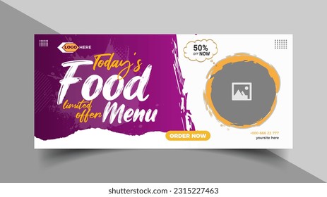Super delicious fast food Facebook cover banner template. Food banner or poster design for online business marketing. Perfect for business branding, web ads, social media ads, social media posts.