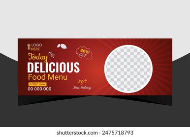 Super delicious fast food Facebook cover banner template. Food banner or poster design for online business marketing. Perfect for business branding,