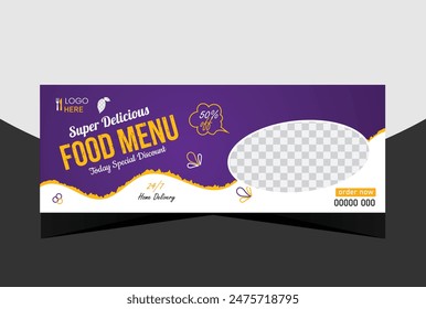 Super delicious fast food Facebook cover banner template. Food banner or poster design for online business marketing. Perfect for business branding,