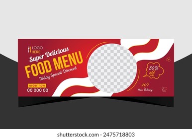 Super delicious fast food Facebook cover banner template. Food banner or poster design for online business marketing. Perfect for business branding,