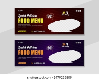 Super delicious fast food Facebook cover banner template. Food banner or poster design for online business marketing.